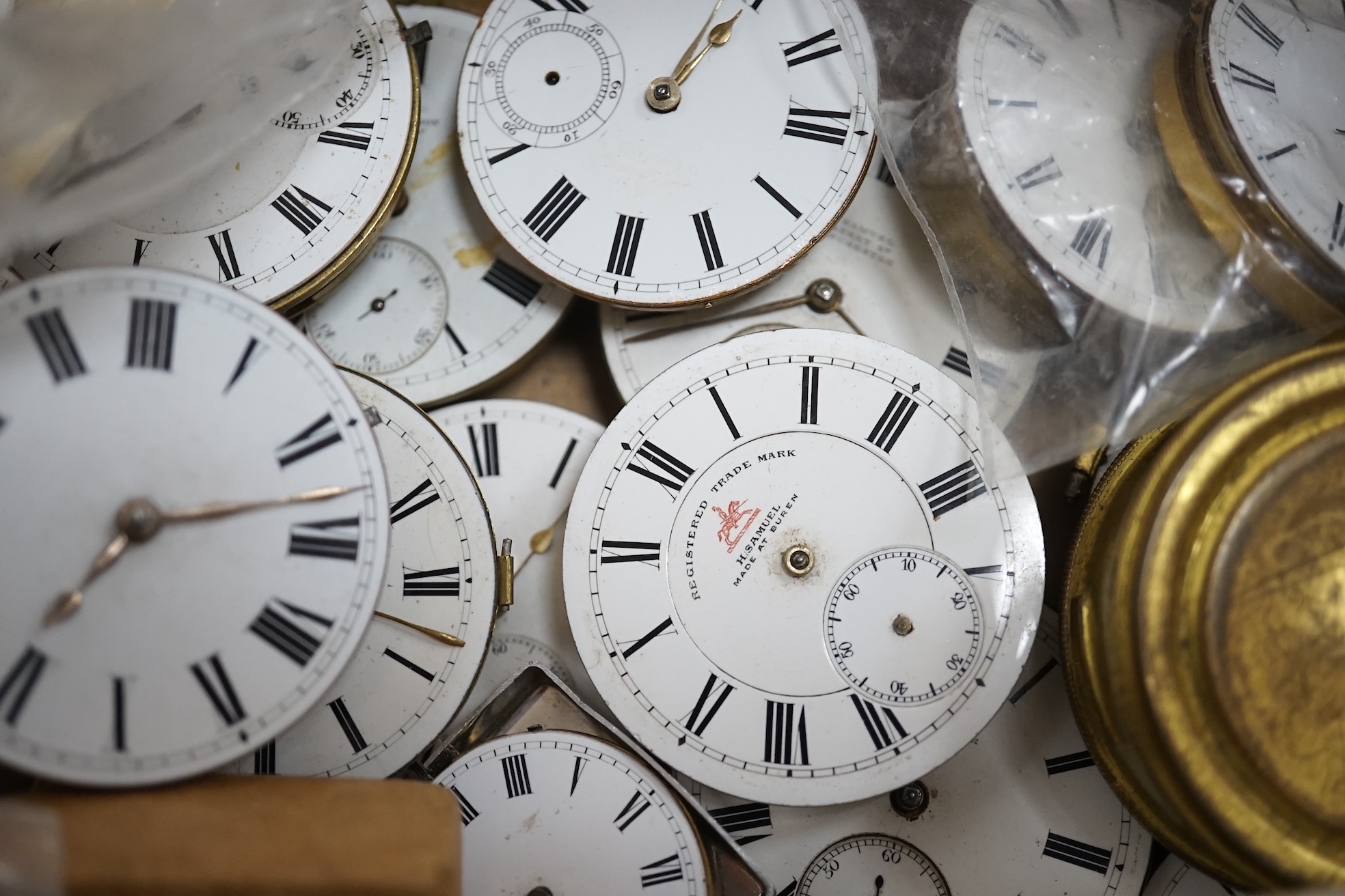 A collection of assorted wrist watches, pocket watch movements etc. and a boxed Waltham stop watch. Condition - poor to fair